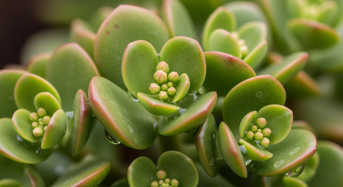 断水後の水やり再開により、枝先に形成され始めた小さなかねのなる木の花芽