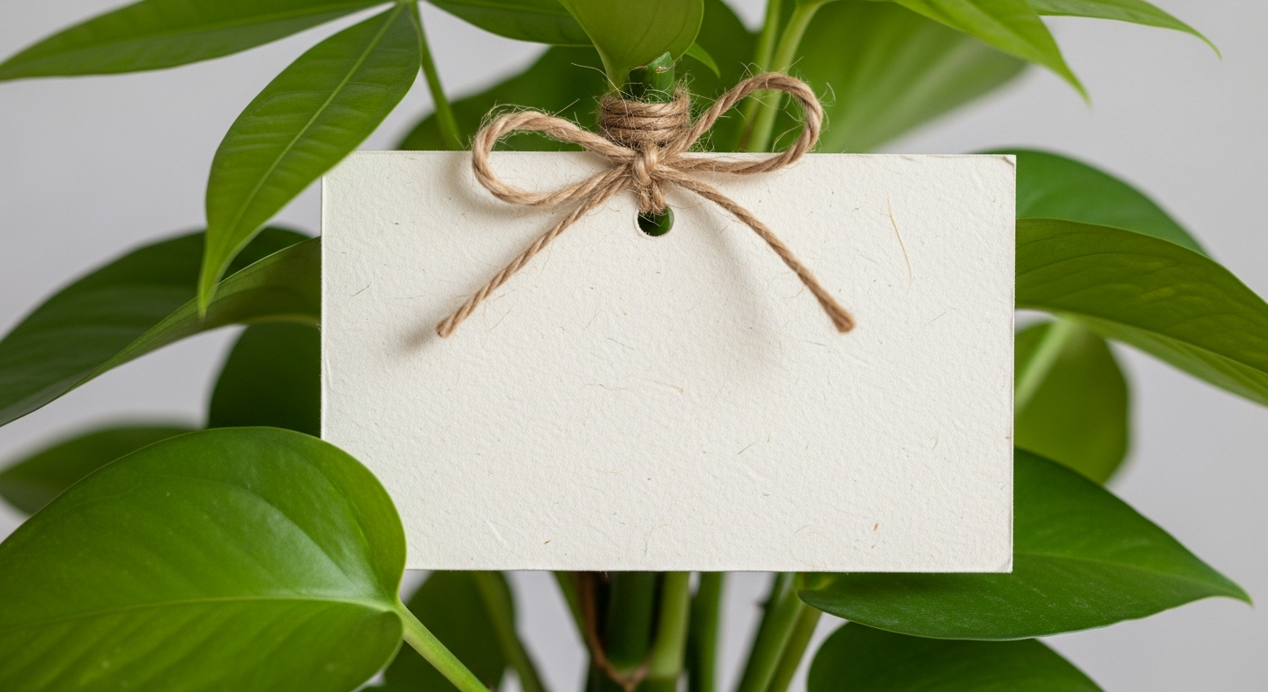 観葉植物のギフトに添えられた、おしゃれなデザインのメッセージカード(内容は無地)